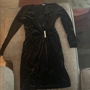 Calvin Klein Black Velvet Twist-Detail Long Sleeve Dress